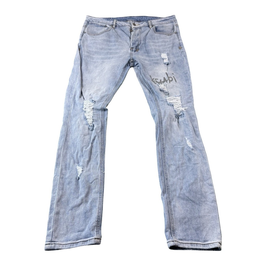 Ksubi Van Winkle Retox Distressed Spellout Mens Jeans 36x31 Blue